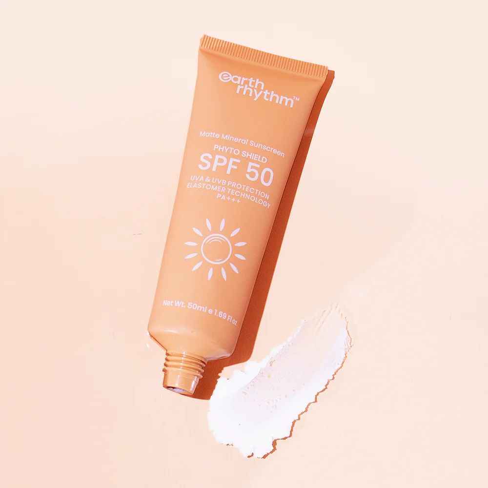 Buy Earth Rhythm SPF 50 Matte Mineral Sunscreen Phyto Shield | PA+++, UVA UVB Sun Protection, Zero White Cast, Matte Finish | Men & Women - 50 ML - Purplle