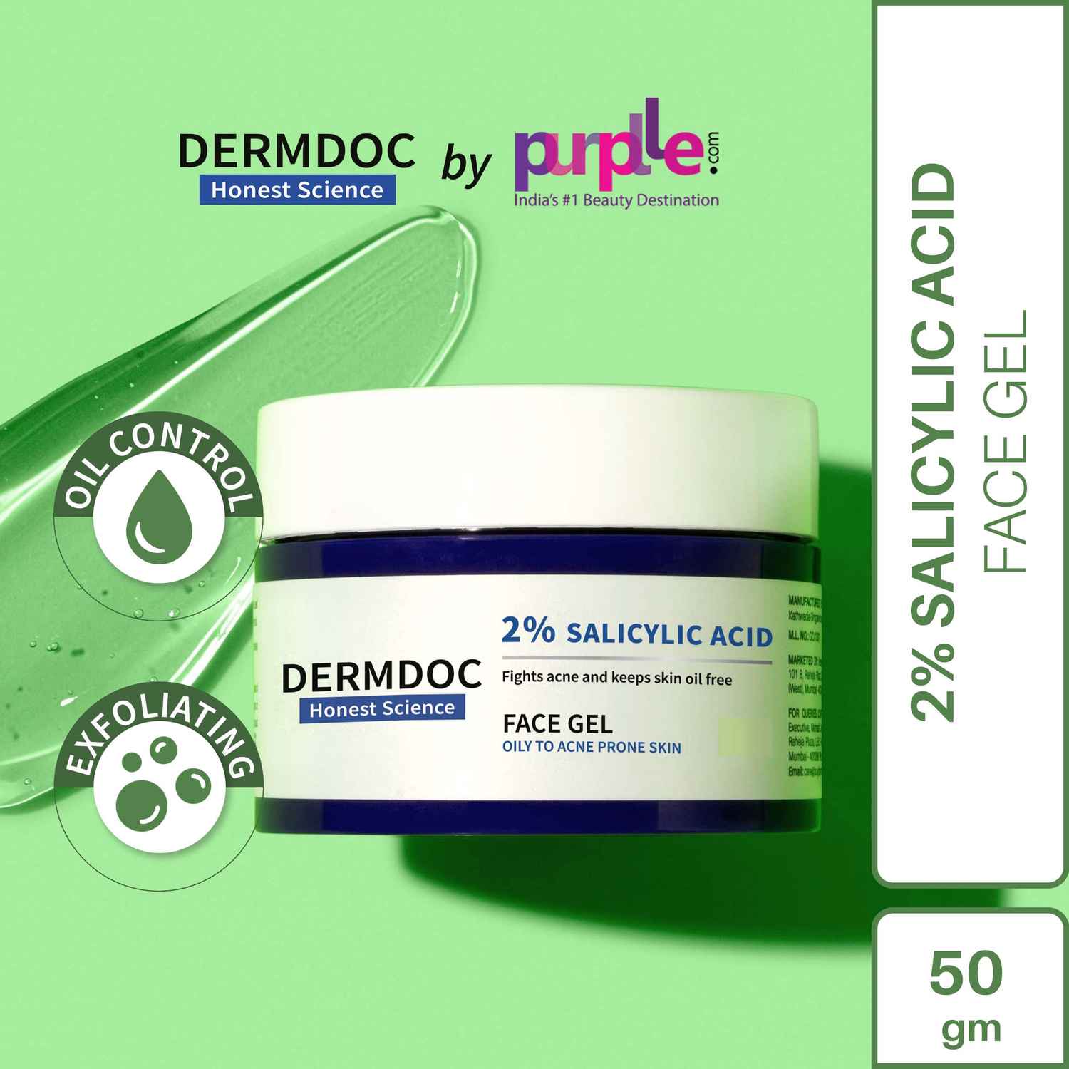 Buy DermDoc 2% Salicylic Acid Anti Acne Face Gel ( 50 g) | salicylic acid moisturizer | salicylic acid gel | acne cream | acne treatment | anti acne gel | moisturizer for oily skin | mosturizer for oily skin - Purplle