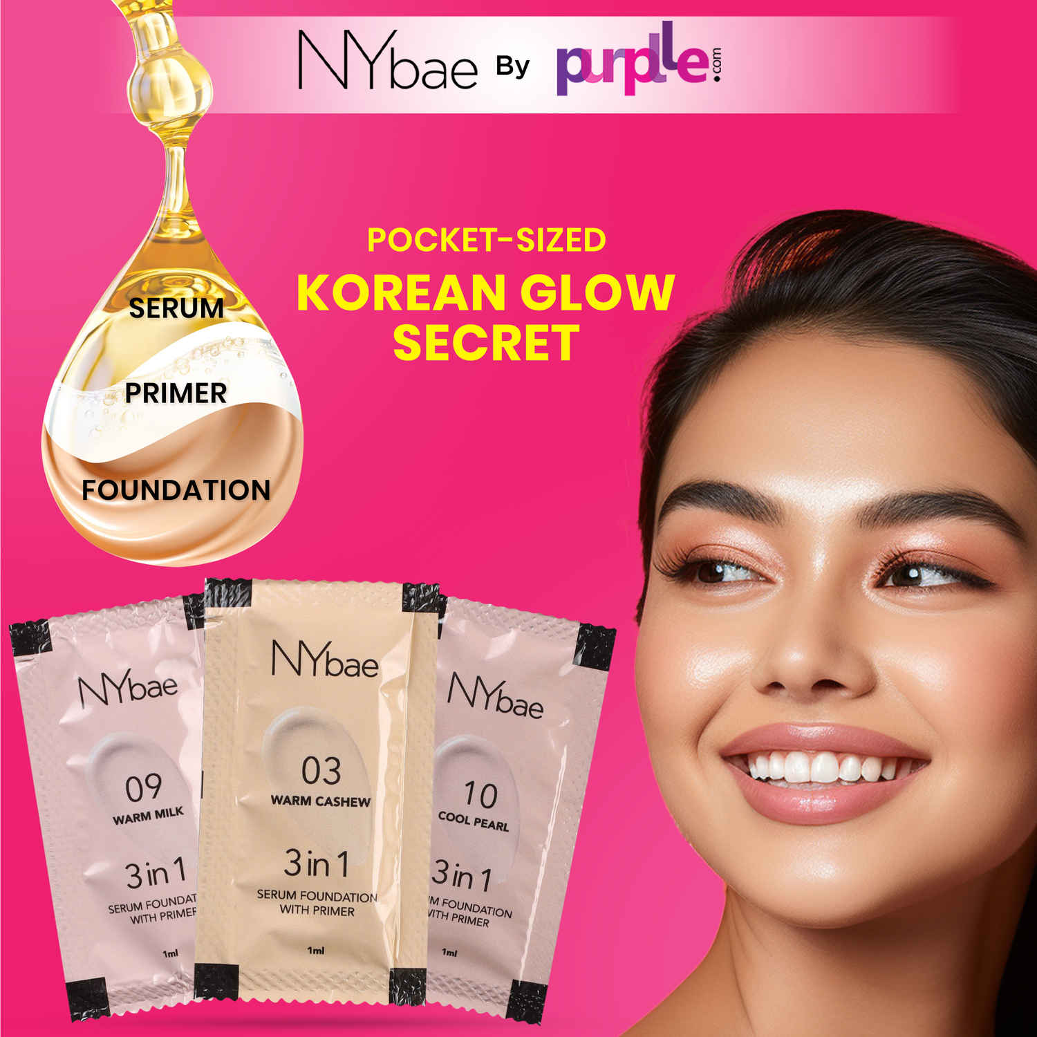 Buy NY Bae 3 in 1 Serum Foundation with Primer | Sampler I Moisturising I Glowing Korean Skin - Light Skin Tone (3ml) - Purplle