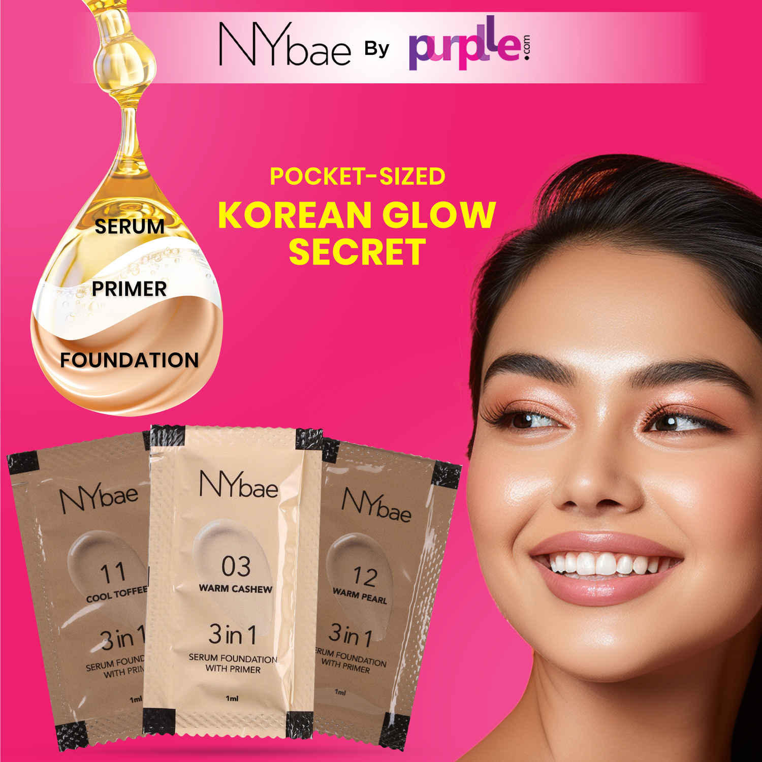 Buy NY Bae 3 in 1 Serum Foundation with Primer | Sampler I Moisturising I Glowing Korean Skin - Medium Skin Tone (3 ml) - Purplle