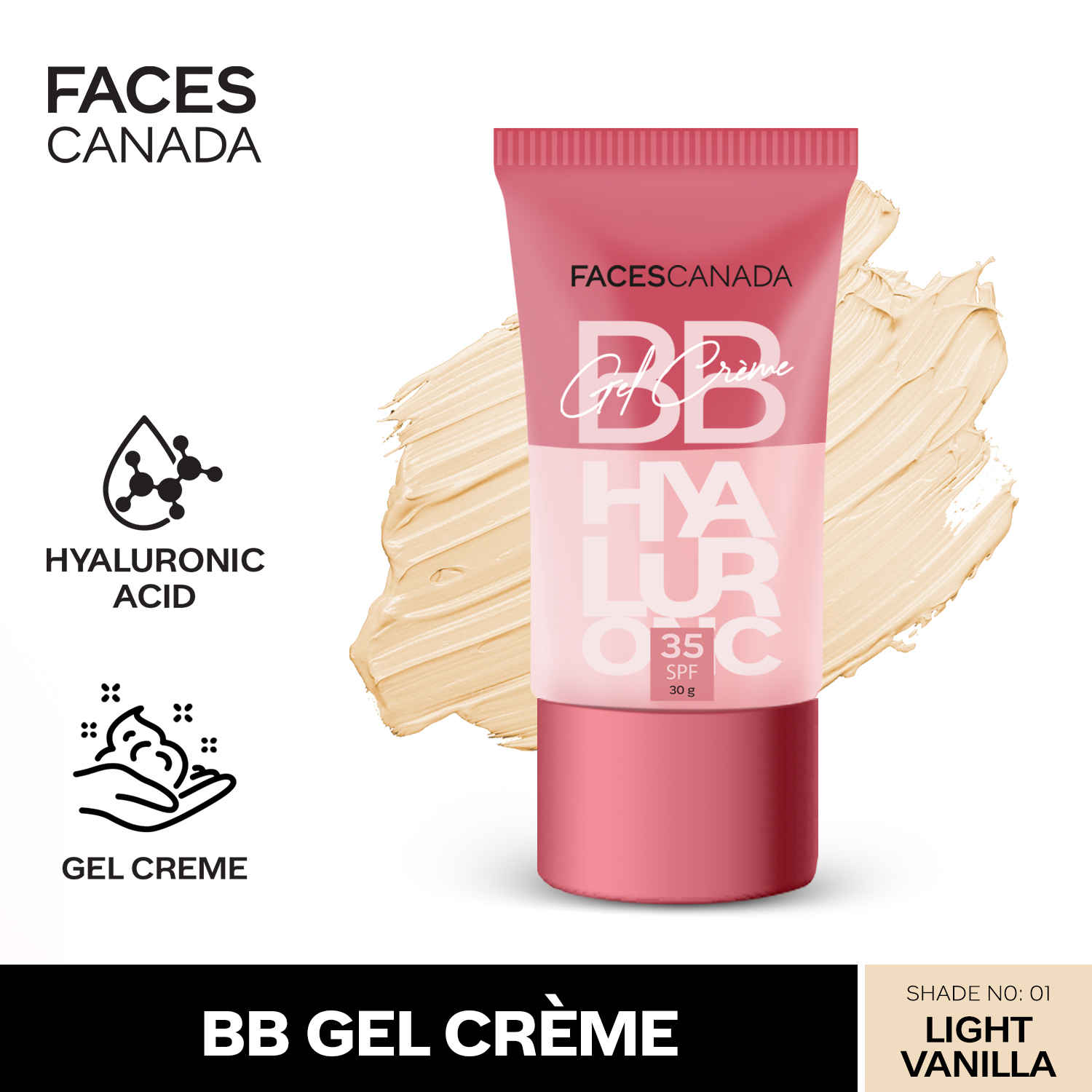 Buy FACES CANADA SPF 35 BB Gel Creme - Light Vanilla, 30 gm | Multitasking | Even Skin Tone | Instant Glow | Smooth Flawless Matte Finish | Hydrating | Lightweight & Nonsticky - Purplle