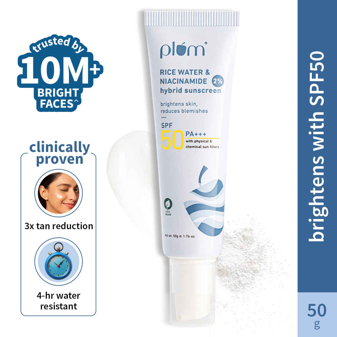 Buy Plum 2% Niacinamide Sunscreen SPF 50 PA+++ With Rice Water - No White Cast, Brightens, Dermat-Tested 50 gm - Purplle