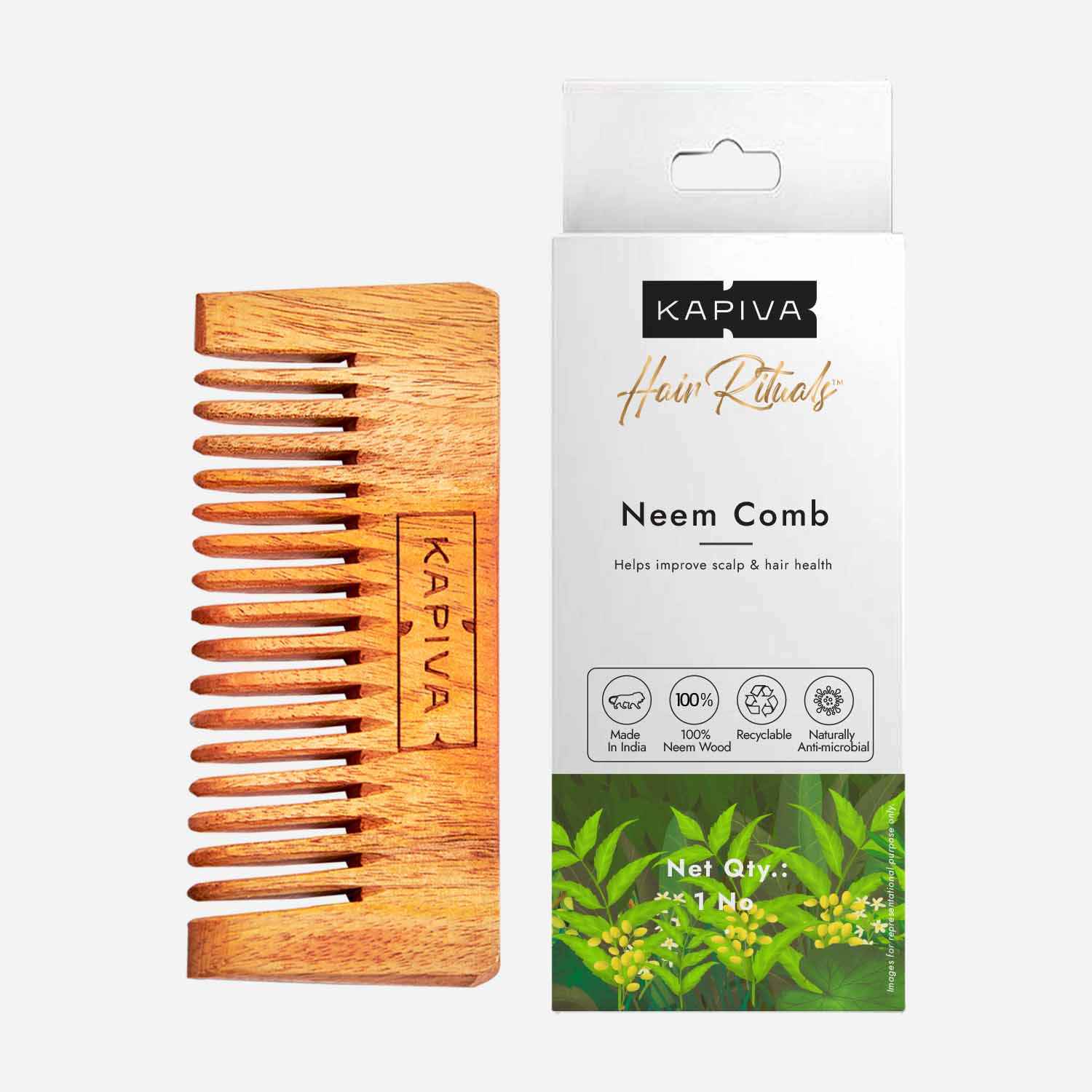 Buy Kapiva Neem Comb | 100% Pure Neem Wood for Men & Women | Hair growth, Dandruff Control - 1 Pc - Purplle