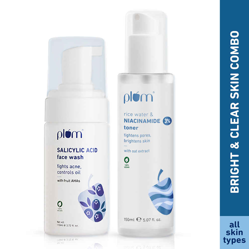 Buy Plum Clear & Hydrate Duo: Salicylic Acid Foaming Face Wash + Niacinamide Toner Combo Combo of 2 - Purplle