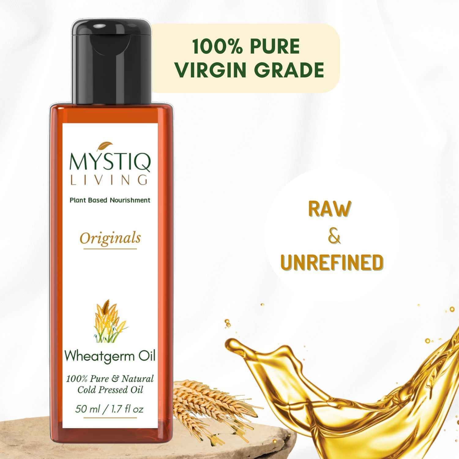 Buy Mystiq Living Wheat Germ Oil (50 ml) Cold Pressed Wheatgerm Oil | 100% Pure and Natural - Purplle