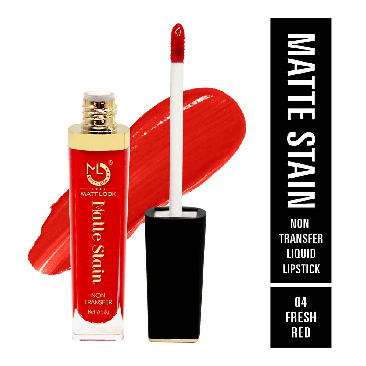 Buy Mattlook Lip Gloss Creamy Matte Stain Lipstick, Non Transfer, Highly Pi gmented Colour, Long Lasting, Waterproof, Liquid Lipstick, Fresh Red (6 gm) - Purplle