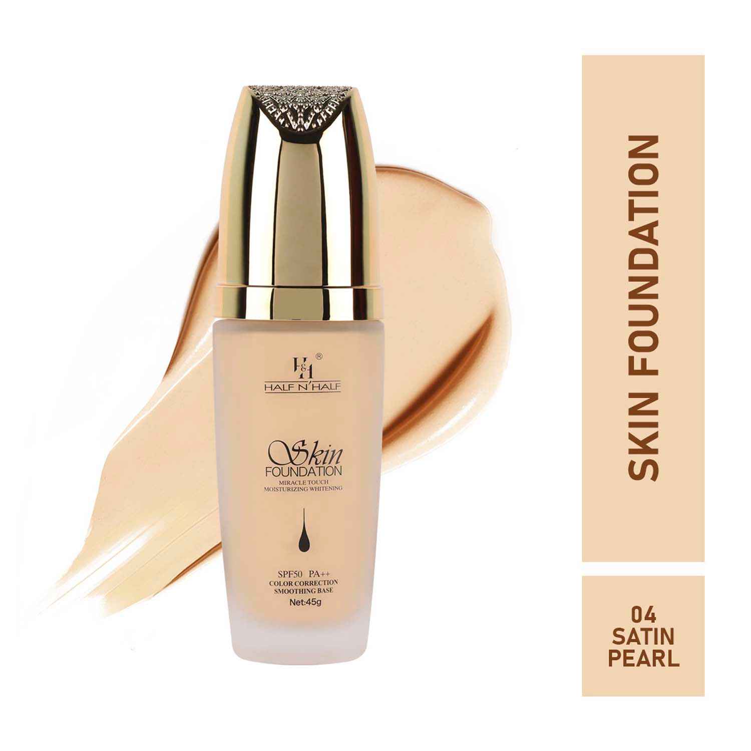 Buy Half N Half Skin Foundation Miracle Touch Moisturizing Whitening, SPF 50 PA++ Colour Correction Smoothing Base, Satin Pearl (45 gm) - Purplle
