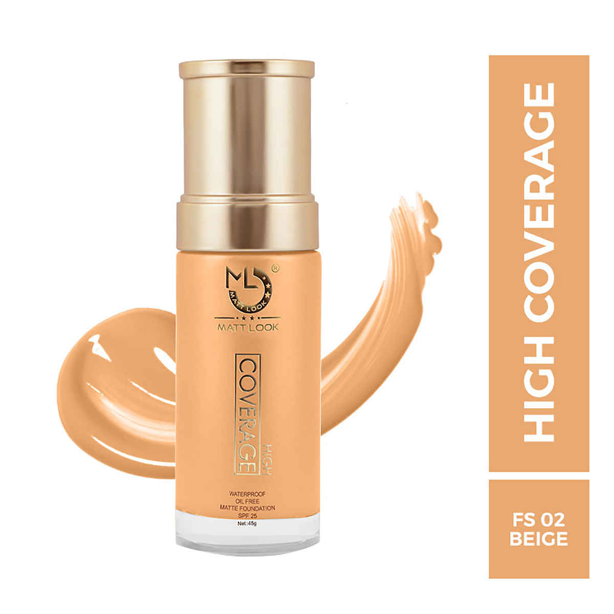 Buy Matt look High Coverage Waterproof Oil Free Matte Foundation SPF 25, Beige (45 gm) - Purplle