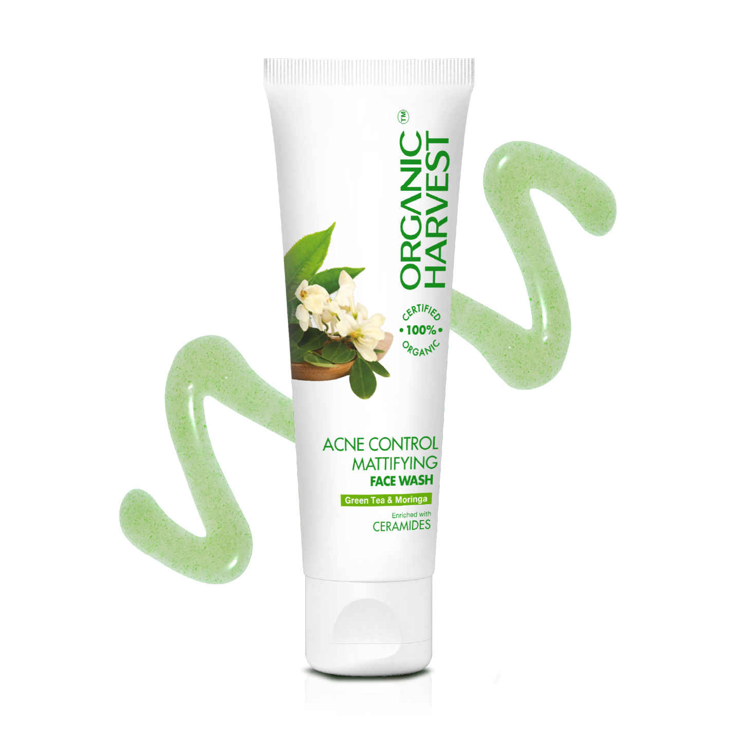 Buy Organic Harvest Acne Control Mattifying Face Wash Green Tea & Moringa Enriched with Ceramides 100ml - Purplle