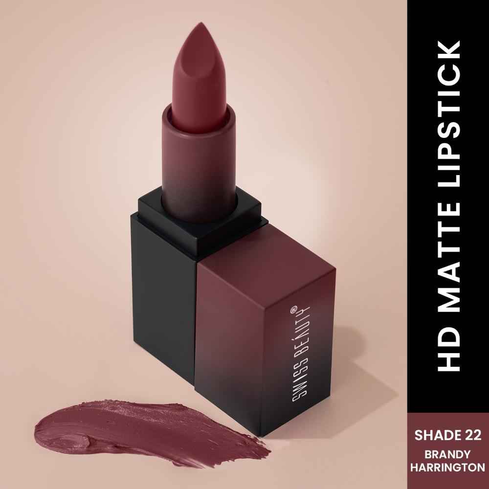 Buy Swiss Beauty HD Matte Lipstick Brandy Harrington 22 (3.5 gm) - Purplle