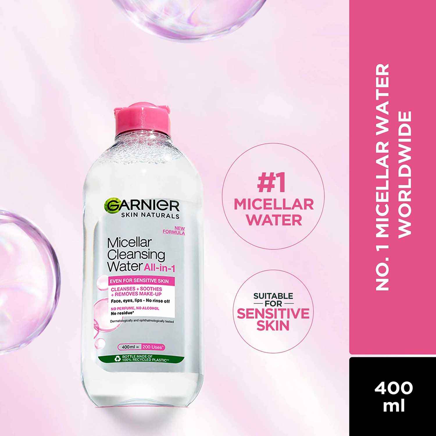 Buy Garnier Micellar Cleansing Water - Gentle Cleanser & Make Up Remover For Everyday Use - Suitable For Sensitive Skin, Dermatologically Tested, Vegan, For Men & Women, Remove 100% Dirt, Pollution, 400 ml - Purplle