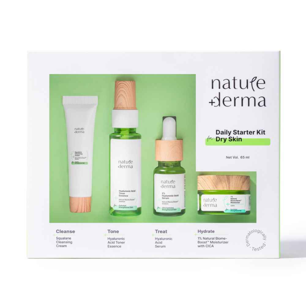 Buy Nature DermaA Daily Starter Kit For Dry Skin - Nourished, Strengthened skin with Natural Biome-BoostTM 65ml - Purplle