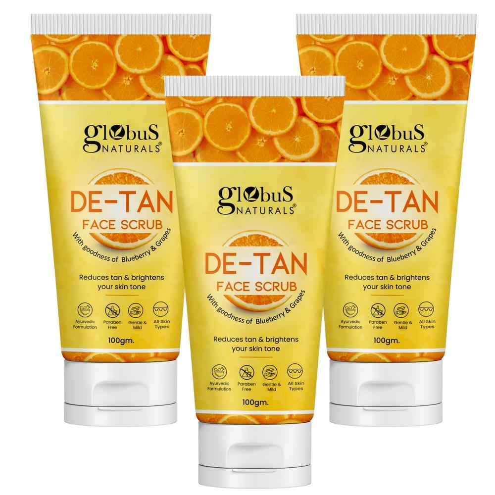Buy Globus Naturals De Tan Face Scrub, Enriched with Lemon & Rose, For All Skin Types, 100 gm Pack of 3 - Purplle