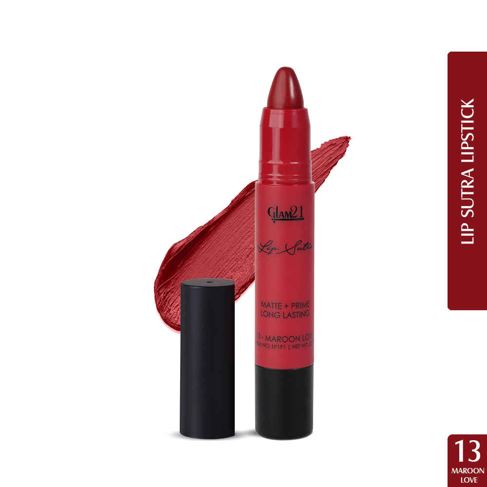 Buy Glam 21 Lip Sutra Non-Transfer Crayon Lipstick |Lightweight & Longlasting| Creamy and comfortable on lips -2.8 gm | Maroon Love-13 - Purplle