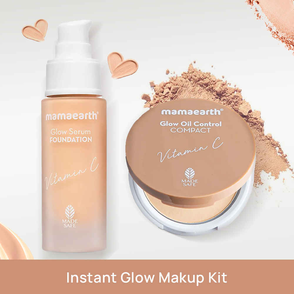 Buy Mamaearth Glow Serum Foundation with Vitamin C & Turmeric for 12-Hour Long Stay - 01 Ivory Glow (30 ml) + Mamaearth Glow Oil Control Compact SPF 30 with Vitamin C & Turmeric for 2X Instant Glow - 02 Creme Glow (9 gm) - Purplle