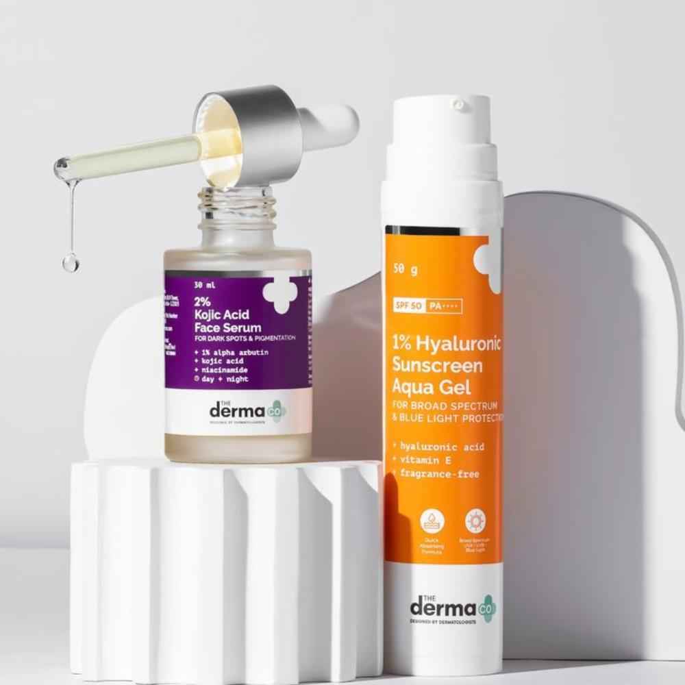 Buy The Derma co.2% Salicylic Acid Face Serum for Active Acne Marks + The Derma Co.1% Hyaluronic Sunscreen Aqua Ultra Light Gel with SPF 50 PA++++ For Broad Spectrum UV A UV B & Blue Light Protection - 50 gm - Purplle