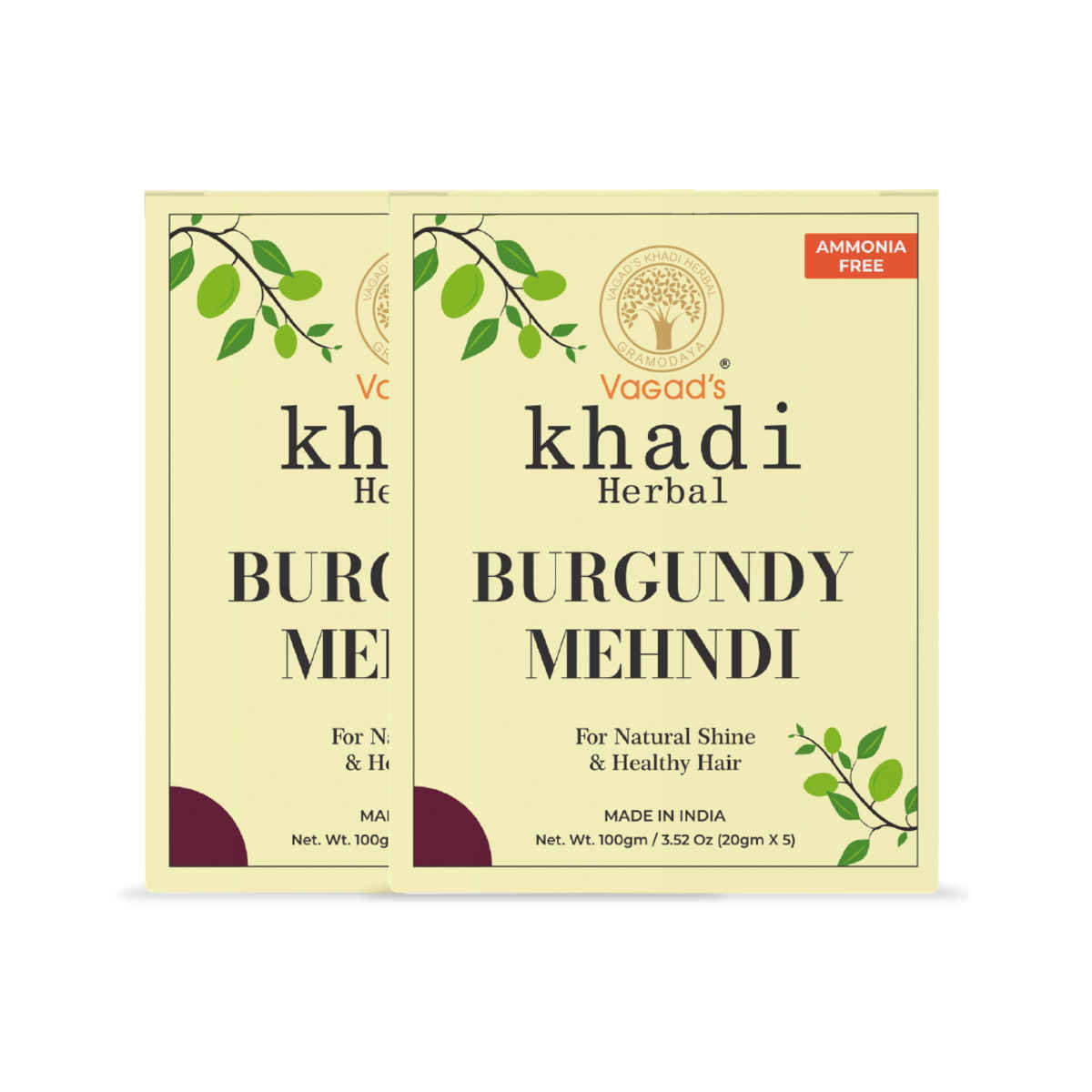 Buy Vagad's Khadi Herbal Gramodaya Burgundy Mehndi 100 gm | Natural | Ammonia Free Henna (Pack of 2) - Purplle