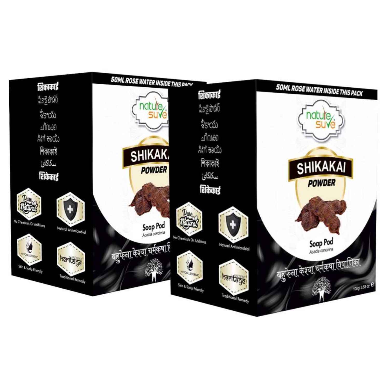 Buy Nature Sure Shikakai Powder 100g with Rose Water 50 ml - 2 Packs - Purplle