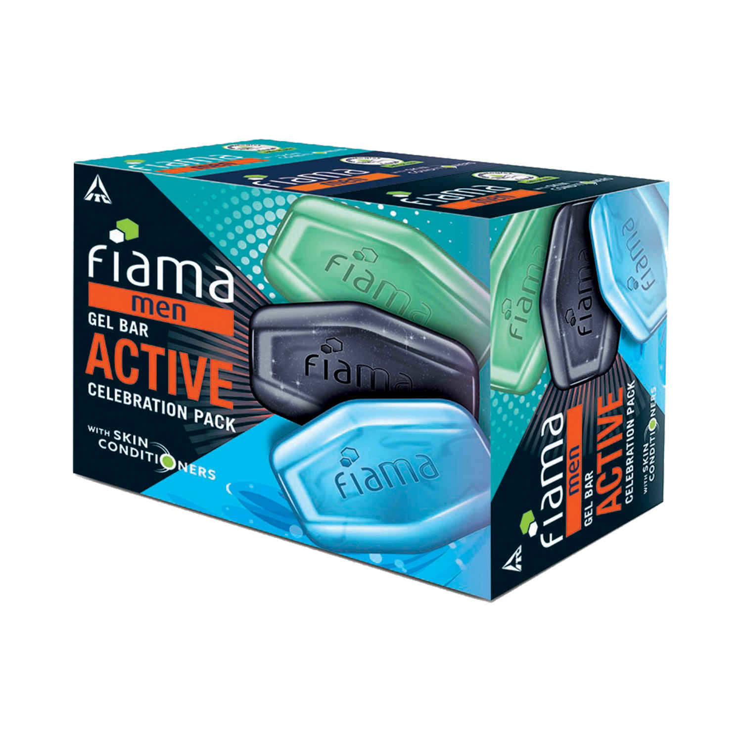 Buy Fiama Men Gel Bar Active Celebration Pack with 3 Unique Soap Bars, Charcoal & Grapefruit, Refreshing Pulse & Energising Sport, 375g (125g - Pack of 3) - Purplle