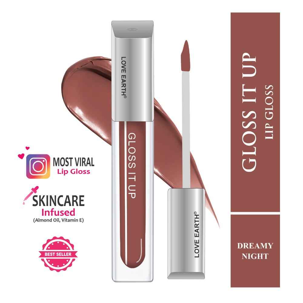 Buy Love Earth Liquid Lip Gloss Dreamy Night For Soft & Dewy Lips Enriched with Vitamin E & Almond Oil |Lip Color For Glossy Look |Lightweight Non Sticky Lip shiner For Moisturizing Lips(Brown Glitter)3 ml - Purplle