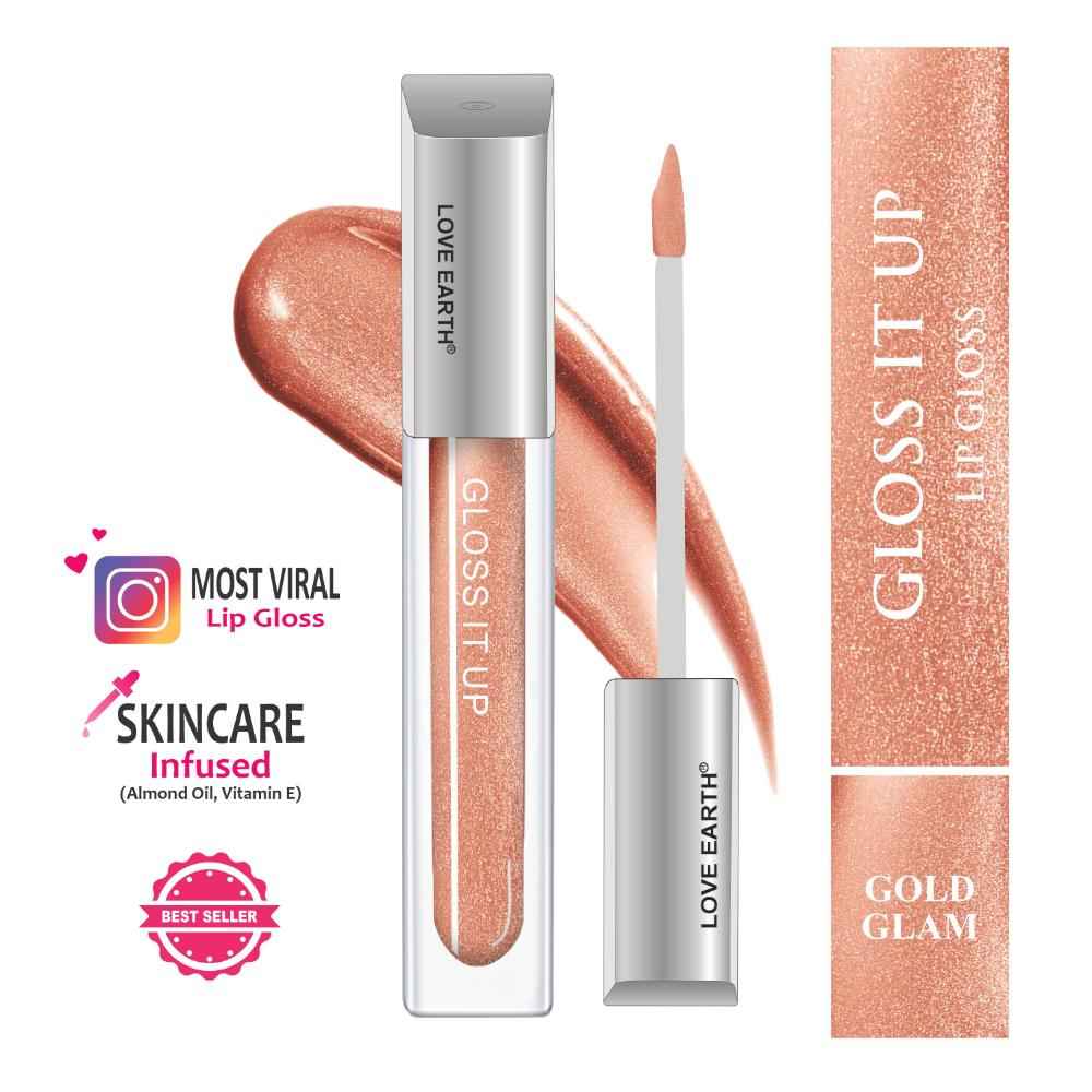 Buy Love Earth Liquid Lip Gloss -Gold Glam For Soft & Dewy Lips Enriched with Vitamin E & Almond Oil |Lip Color For Glossy Look |Lightweight Non Sticky Lip shiner For Moisturizing Lips (Golden) 3 ml - Purplle
