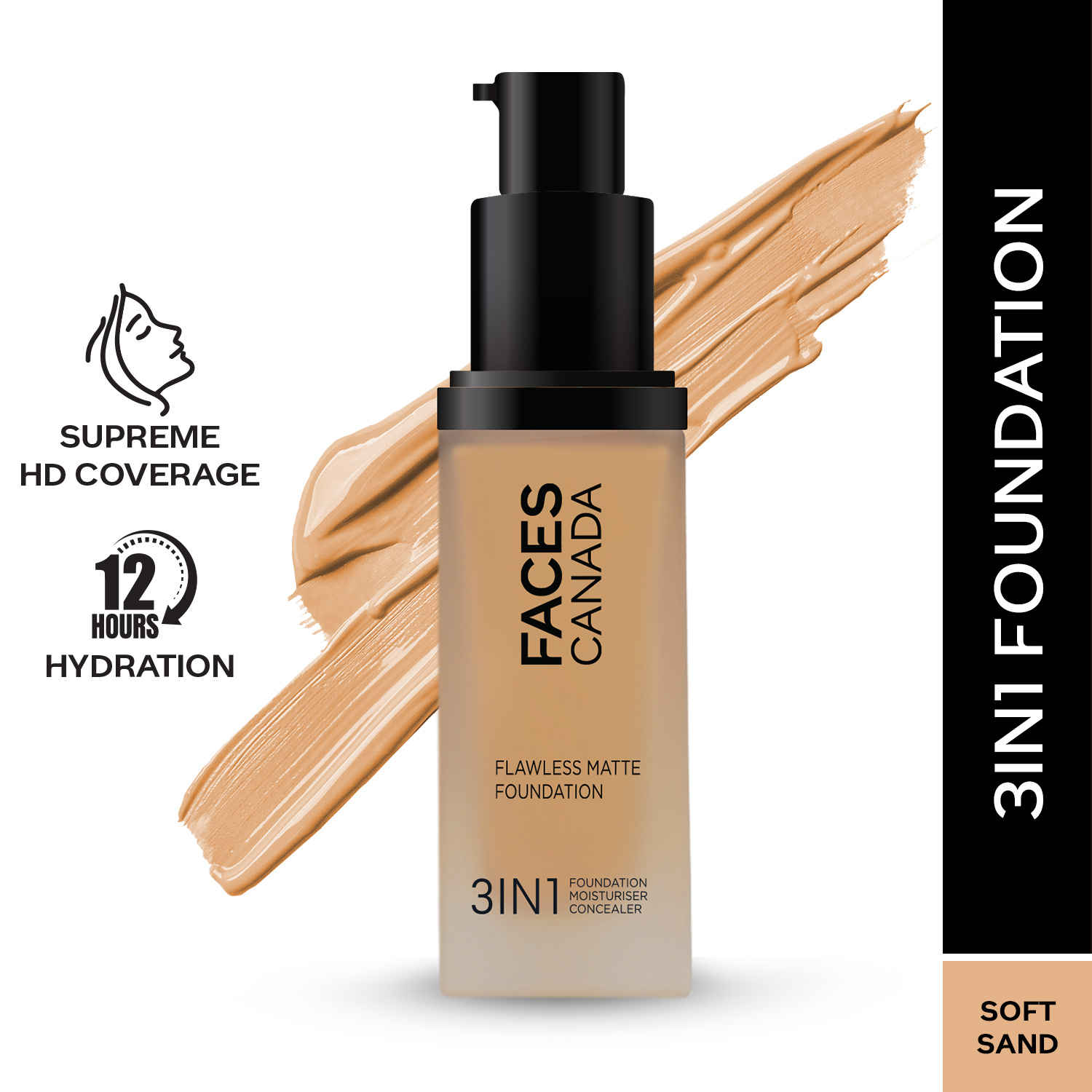 Buy FACES CANADA Flawless Matte Foundation - Soft Sand 041, 30 ml | 3-in-1 Foundation + Moisturizer + Concealer | 12 HR Hydration + SPF 18 | Full HD Matte Coverage | Lightweight | Anti Ageing - Purplle