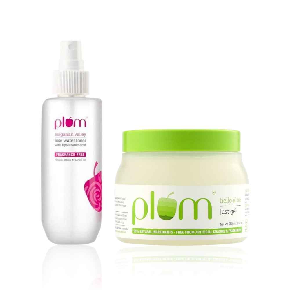Buy Plum Gentle Skin Soothers Duo | Best Aloe Vera Gel - 99% Natural | Rose Water Toner with Hyaluronic Acid - Purplle