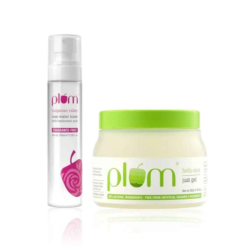 Buy Plum Gentle Skin Soothers Duo Best Aloe Vera Gel - 99% Natural Rose Water Toner With Hyaluronic Acid - Combo of 2 - Purplle