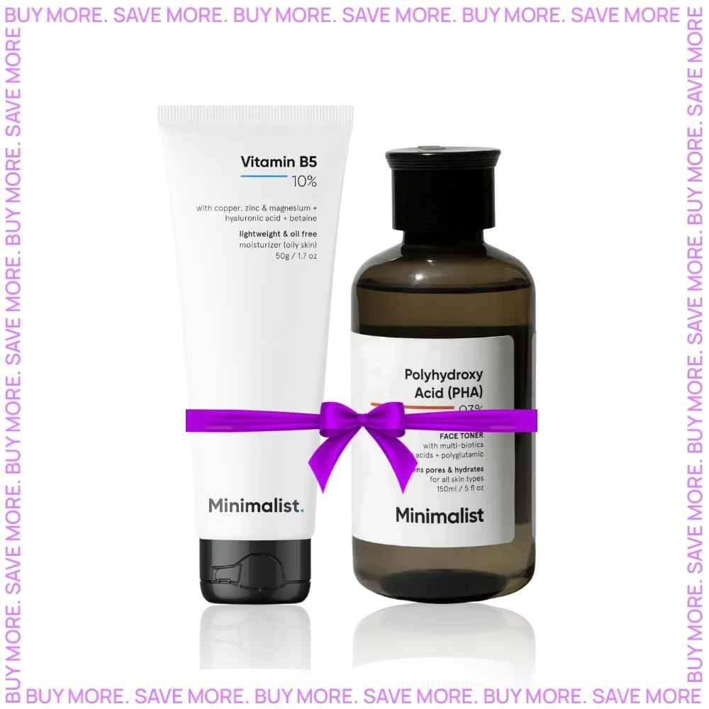 Buy Minimalist 3% PHA Face Toner For Pore Tightening Mild Expfoliation & Hydration with Biotics 150ml + Minimalist 10% Vitamin B5 Oil Free Moisturizer with Zinc Copper Magnesium & HA for Oily skin - Purplle