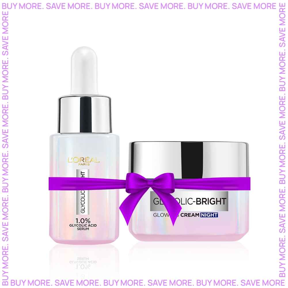 Buy L'Oreal Paris Glycolic Bright Instant Glowing Serum 15 ml + L'Oreal Paris Glycolic Bright Glowing Night Cream 15ml - Purplle