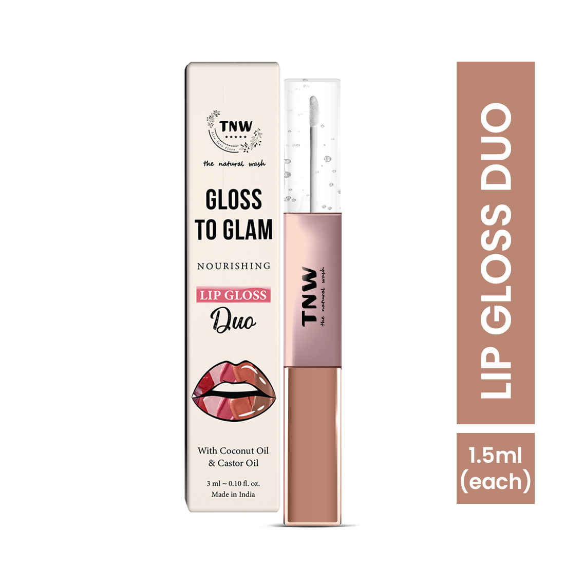 Buy TNW -The Natural Wash Gloss To Glam Nourishing Lip Gloss Duo- Raindrop- Truffle | Clear | Shiny |Brown| Pigmented | Daily skin care needs | 1.5ml*1.5ml - Purplle