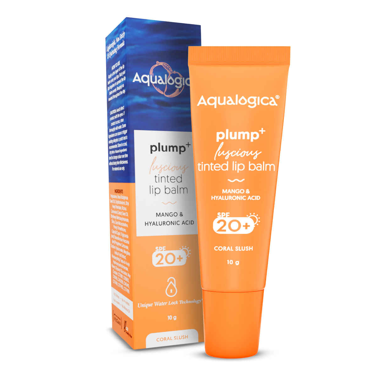Buy Aqualogica Coral Slush Plump+ Luscious Tinted SPF 20+ Lip Balm with Mango & Hyaluronic Acid - 10 gm - Purplle