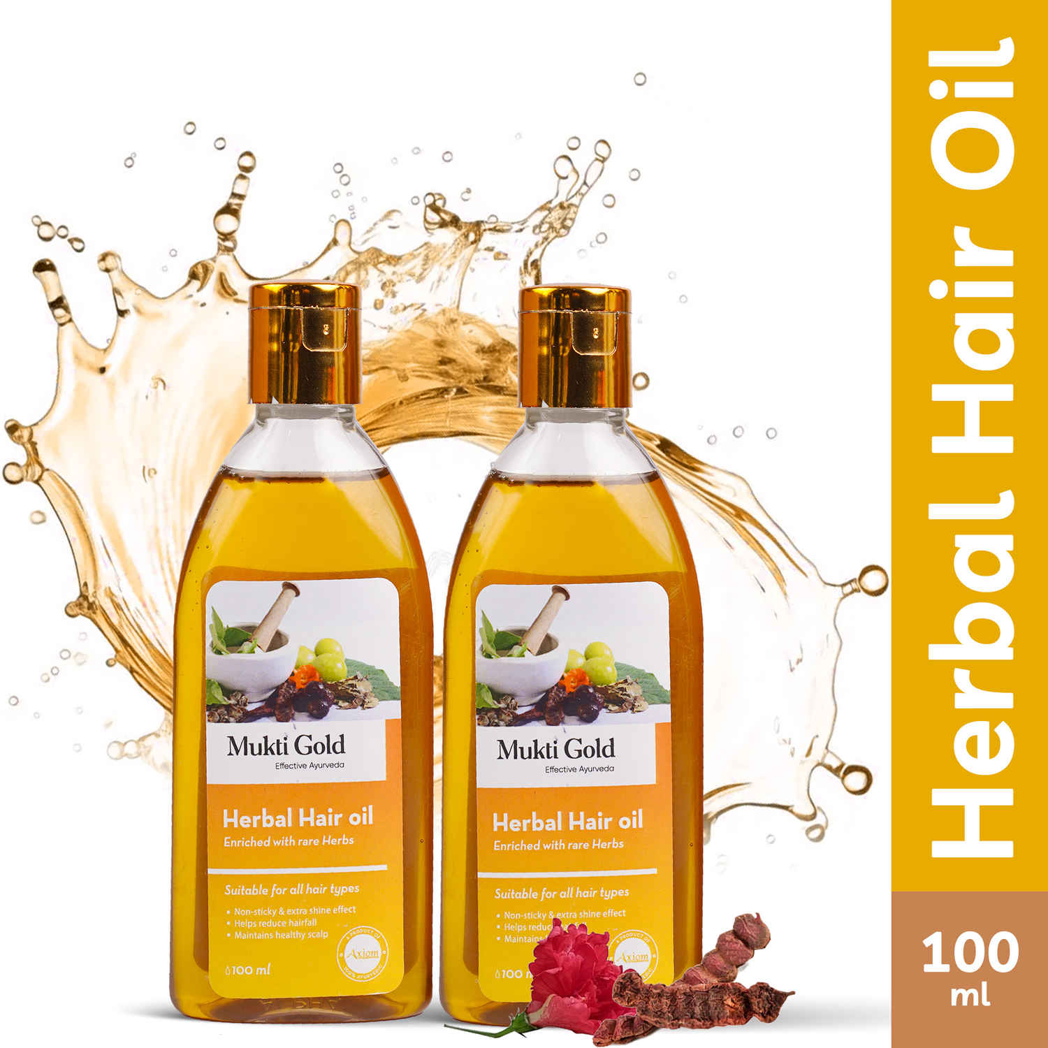 Buy Axiom Mukti Gold Herbal Hair Oil | Strengthening, Smoothening | Hairfall Control Hair Oil | 100% Pure and Natural with Ayurvedic Herbs Extracts - 100ml (Pack of 2) - Purplle