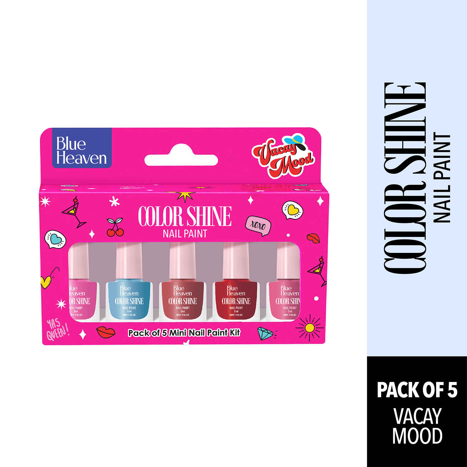Buy Blue Heaven Color Shine Pack of 5 Mini Nail Polish Kit, Vacay Mood, Glossy Gel Finish, 25ml - Purplle