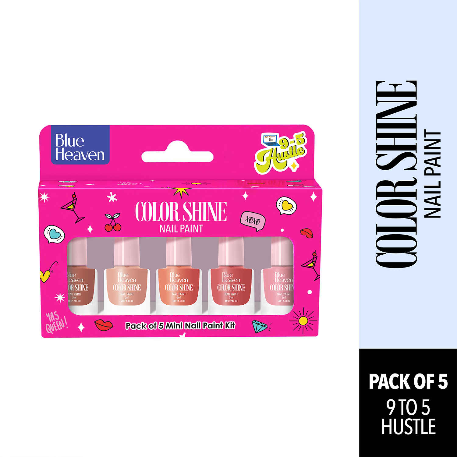 Buy Blue Heaven Color Shine Nail Polish pack of 5, Glossy Gel Finish Nail Paint with Stunning Colors for every Occasion - 9to5 Hustle, 25 ml - Purplle