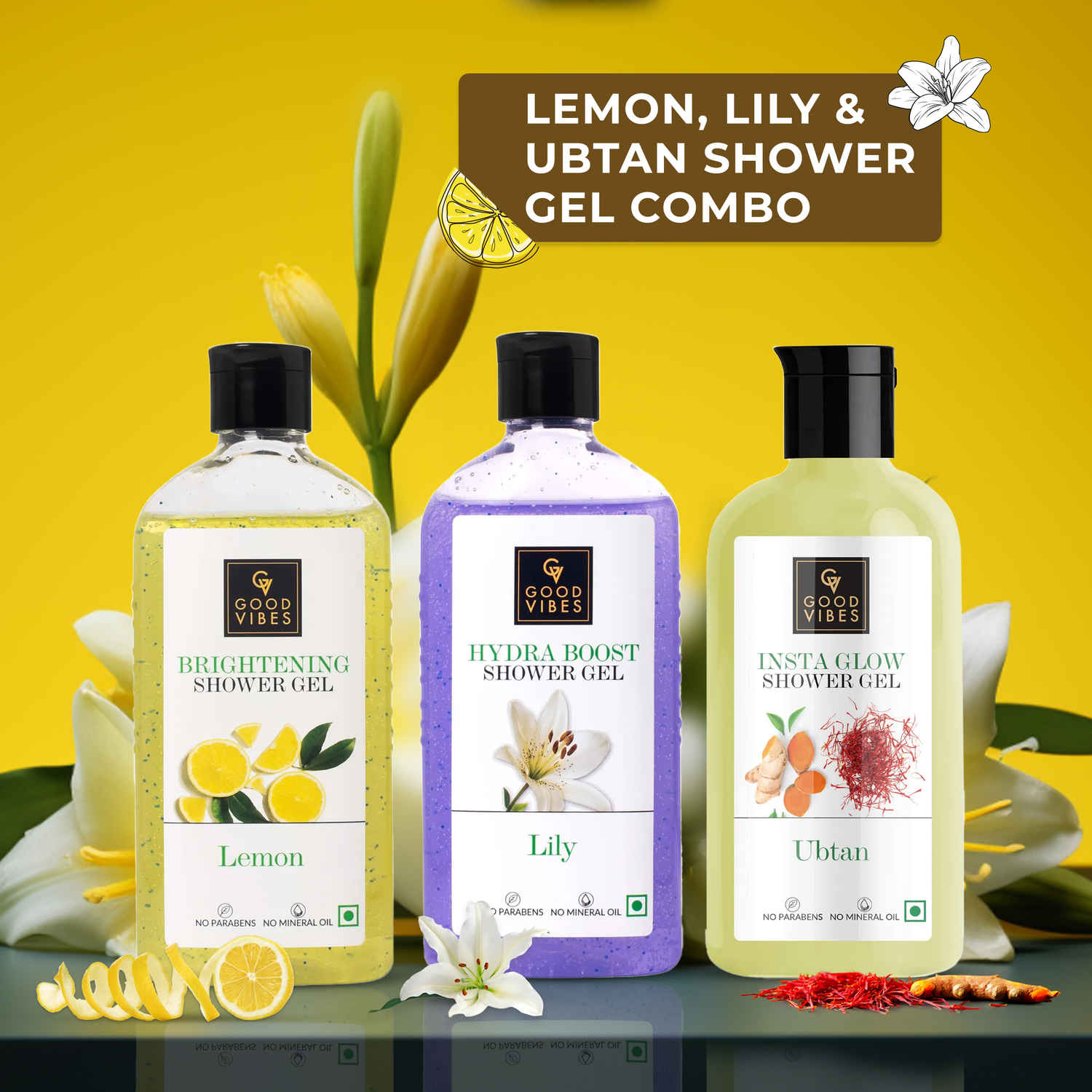 Buy Good Vibes Refresh and Revitalize with Our Trio of Shower Gels: Lemon, Lily, and Ubtan - Purplle