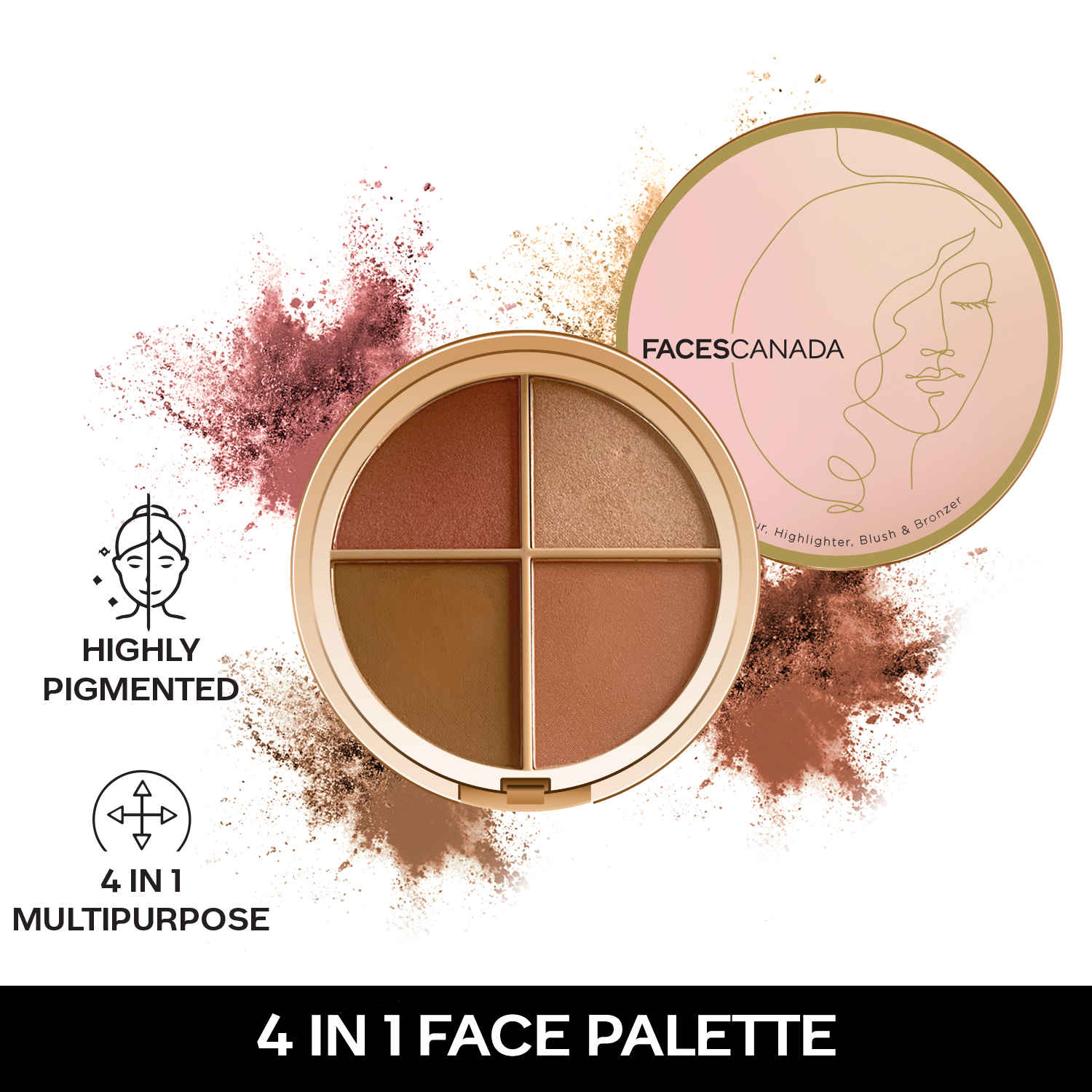 Buy FACES CANADA Second Skin 4 in 1 Face Palette, 14.5g | Blush + Contour + Highlighter | Lightweight & Highly Pigmented | Luxurious Velvet Finish | Silky Smooth Texture | Easy To Blend - Purplle