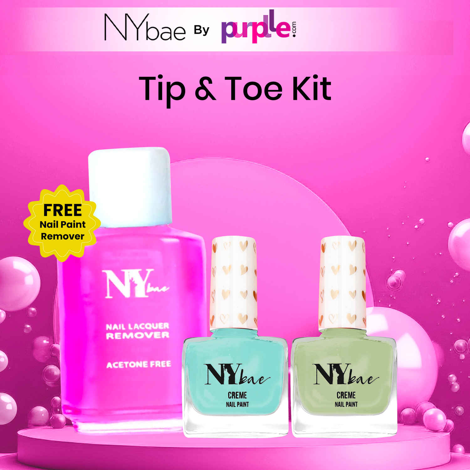 Buy NY Bae Tip & Toe Kit |Nail Paint + Free Remover| Green & Blue Nail Polish | Pack of 3 | Acetone Free Remover (50 ml) - Purplle