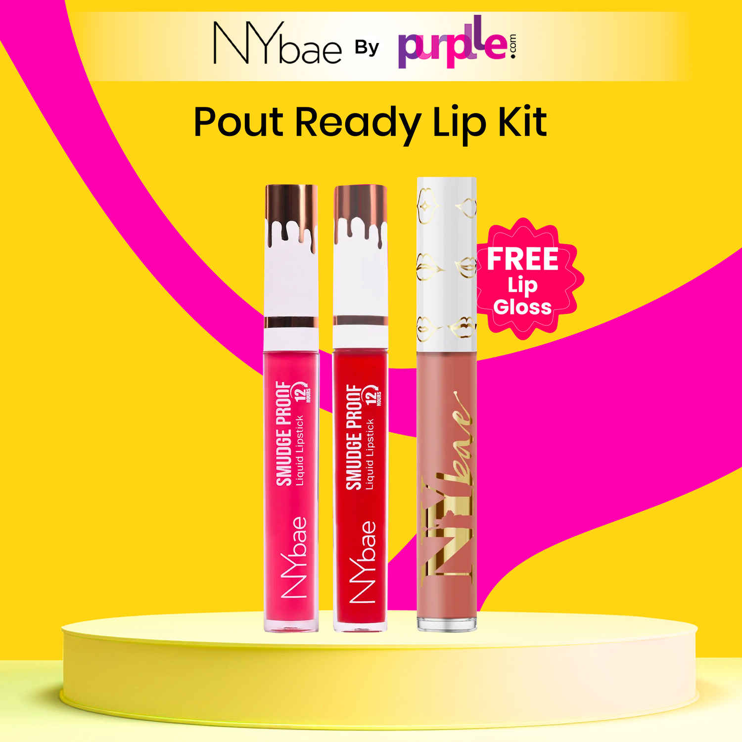 Buy NY Bae Pout Ready Lip Kit| Red & Pink Lipsticks |Free Lip Gloss | Pack of 3 (5.6 g) - Purplle