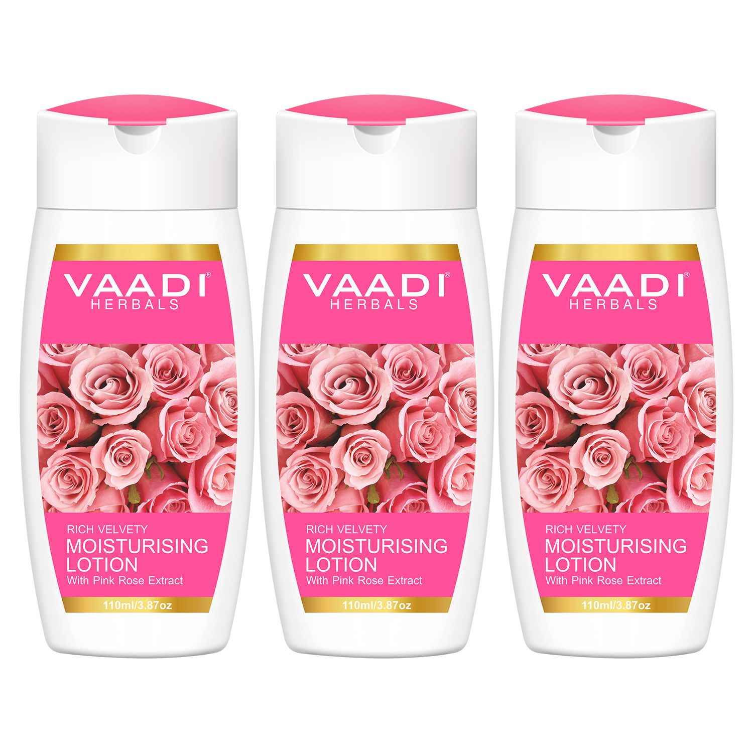 Buy Vaadi Herbals Moisturising Lotion With Pink Rose Extract Value Pack Of 3 (110 ml x 3) - Purplle