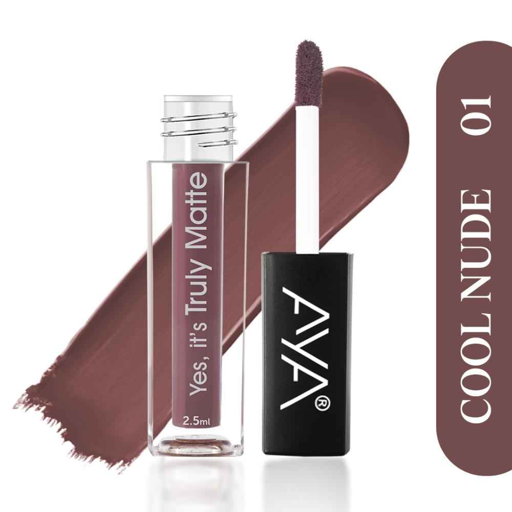 Buy AYA Yes It's Truly Matte Liquid Lipstick, 01 Cool Nude, 2.5 ml | Long Lasting | Waterproof | Kiss Proof | Enriched with Jojoba Oil, Shea Butter, Almond Oil, Vitamin E, SPF - Purplle