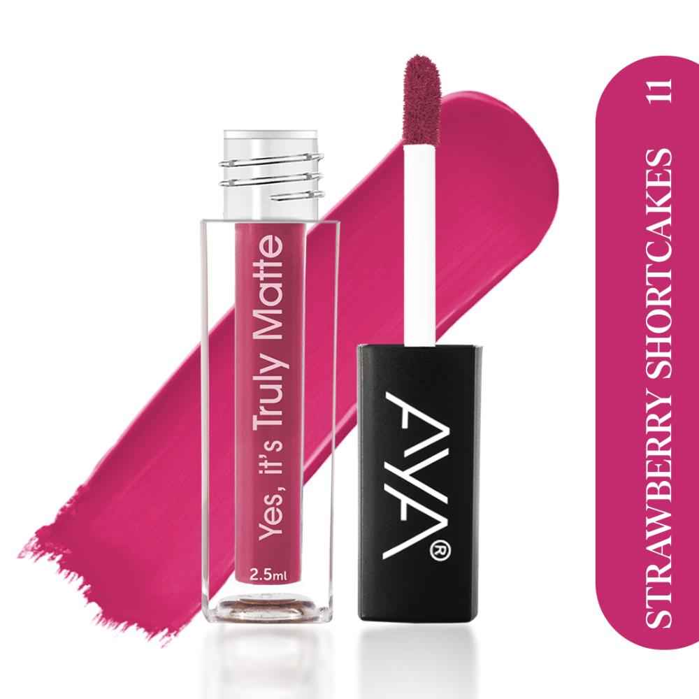 Buy AYA Yes It's Truly Matte Liquid Lipstick, 11 Strawberry Shortcake, 2.5 ml | Long Lasting | Waterproof | Kiss Proof | Enriched with Jojoba Oil, Shea Butter, Almond Oil, Vitamin E, SPF - Purplle