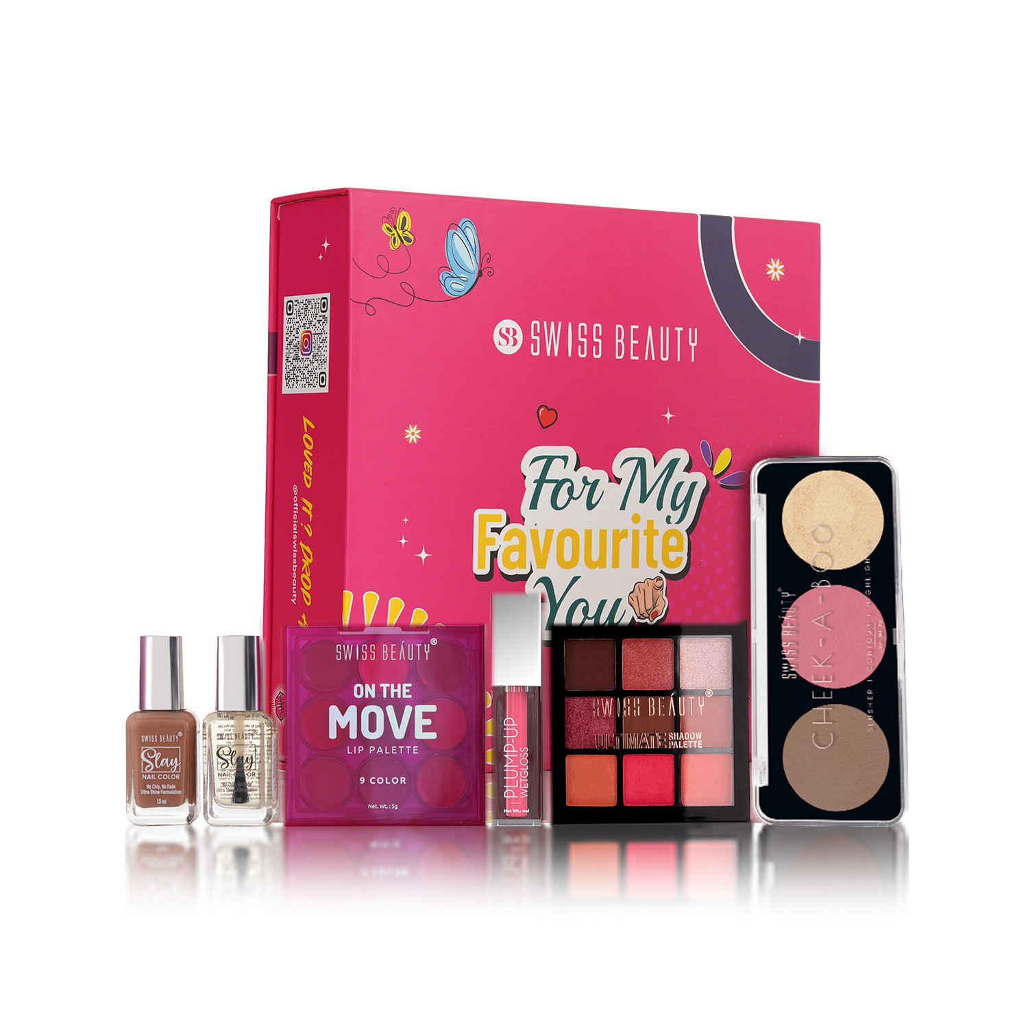Buy Swiss Beauty BFF Forever Gift Set for Rakhi | Ultimate Eyeshadow |Slay Nail Paint | Plump-Up Wetgloss | On The Move Lip Palette | Cheek-A-Boo 0.4 gm - Purplle