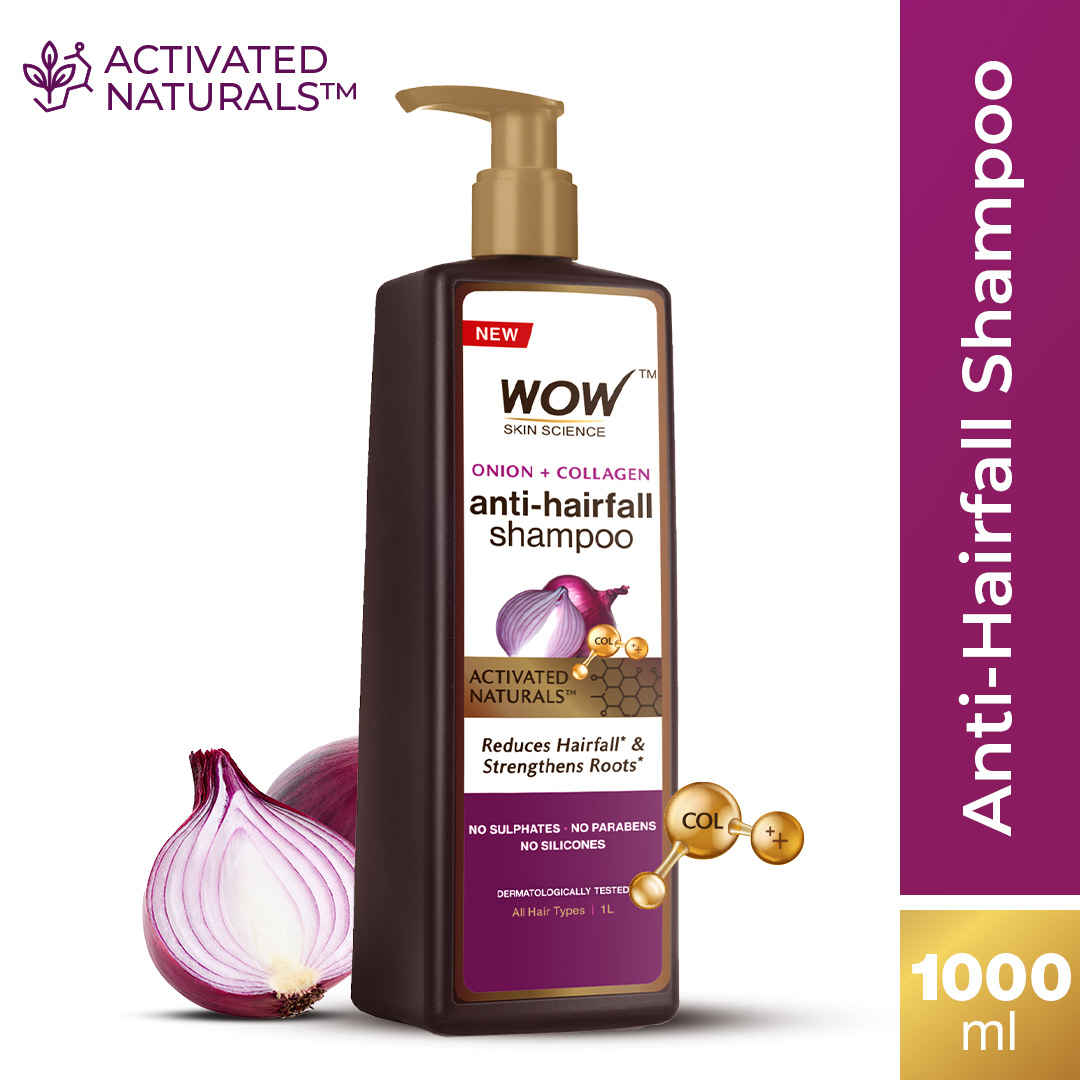 Buy WOW Skin Science Onion & Collagen Anti-Hairfall Shampoo | Reduces Hairfall | Strengthens Roots | Nourishes Scalp | Prevents Breakage | Enhances Hair Thickness and Shine| New & Improved Formulation- 1000 ml - Purplle