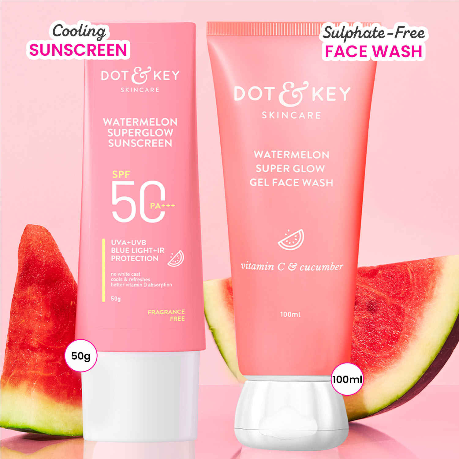 Buy Dot & Key Watermelon Sun Protect Duo - 150 gm | Sunscreen Face Cleanser - Purplle