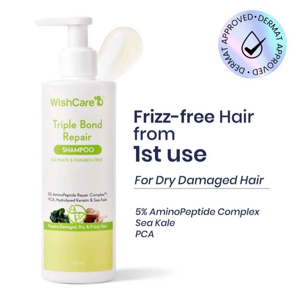 Buy WishCare Triple Bond Repair Shampoo - 5% AminoPeptide Complex & PCA - Repairs Damaged Dry & Frizzy Hair 250 ml - Purplle