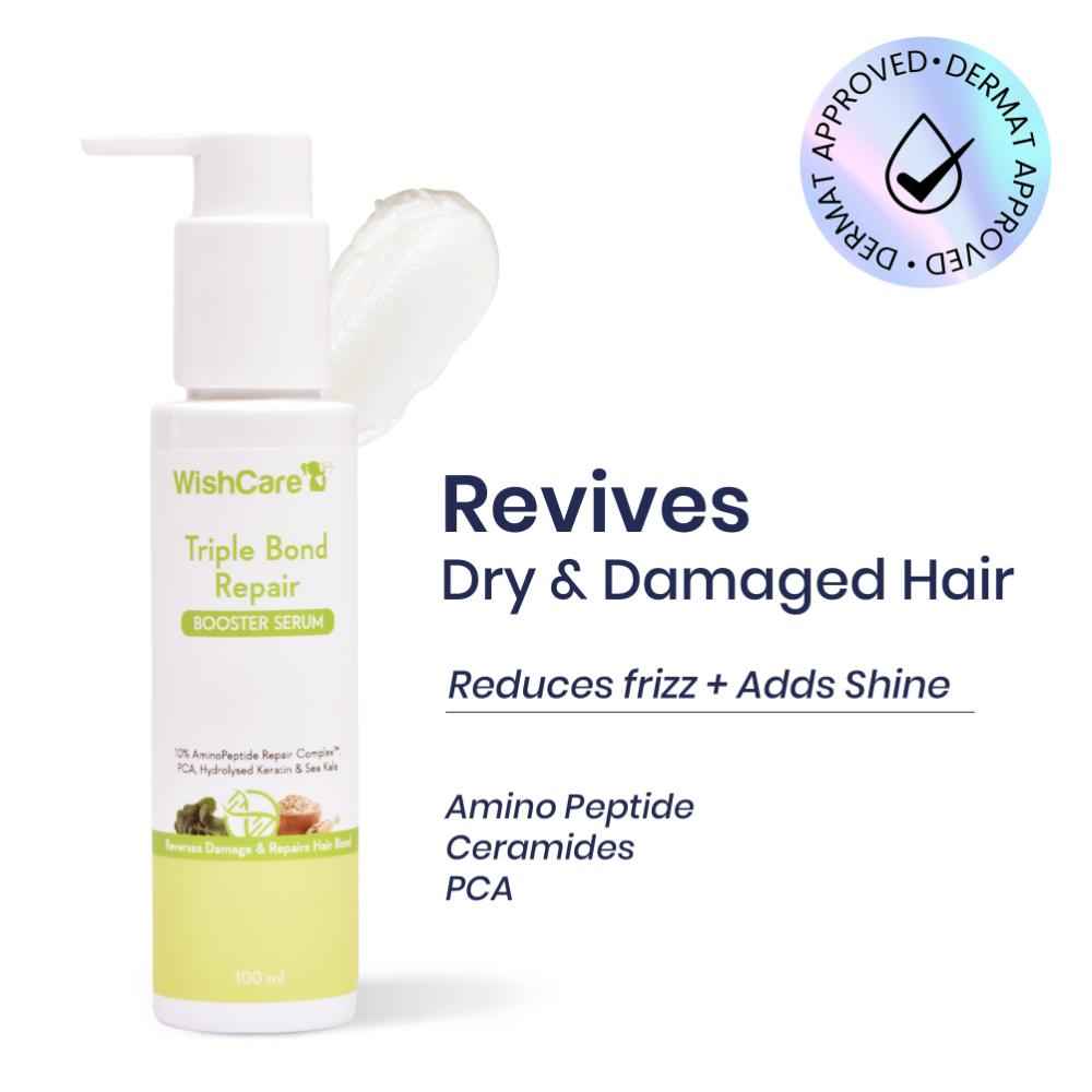 Buy WishCare Triple Bond Repair Booster Serum - 10% AminoPeptide Complex - Repairs Damaged & Frizzy Hair 100 ml - Purplle