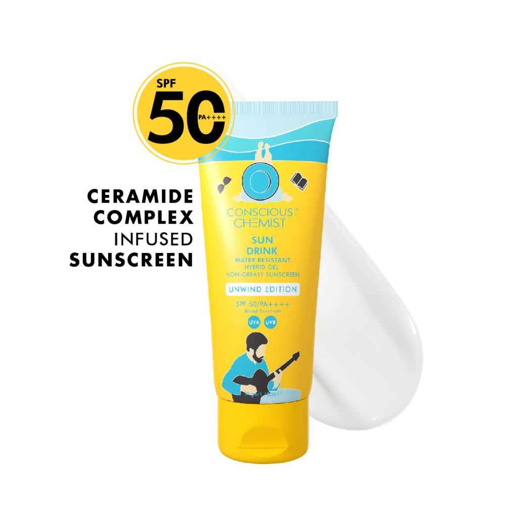 Buy Chemist Sunscreen Unwind Sun Drink Gel | SPF 50 PA++++ | 50 gm | Sunscreen SPF 50 for Dry Skin, Sunscreen for Dry Skin, Hybrid Gel with Ceramides, UVA/UVB Protection, All Skin Types - Purplle