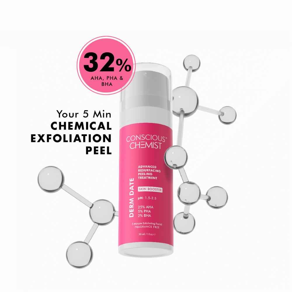 Buy Conscious Chemist Advanced Resurfacing Peeling Solution 25% AHA, 2% BHA, 5% PHA Anti Aging Serum, Exfoliating Serum, Face Serum for Men & Women - Derm Date, 30 ml - Purplle