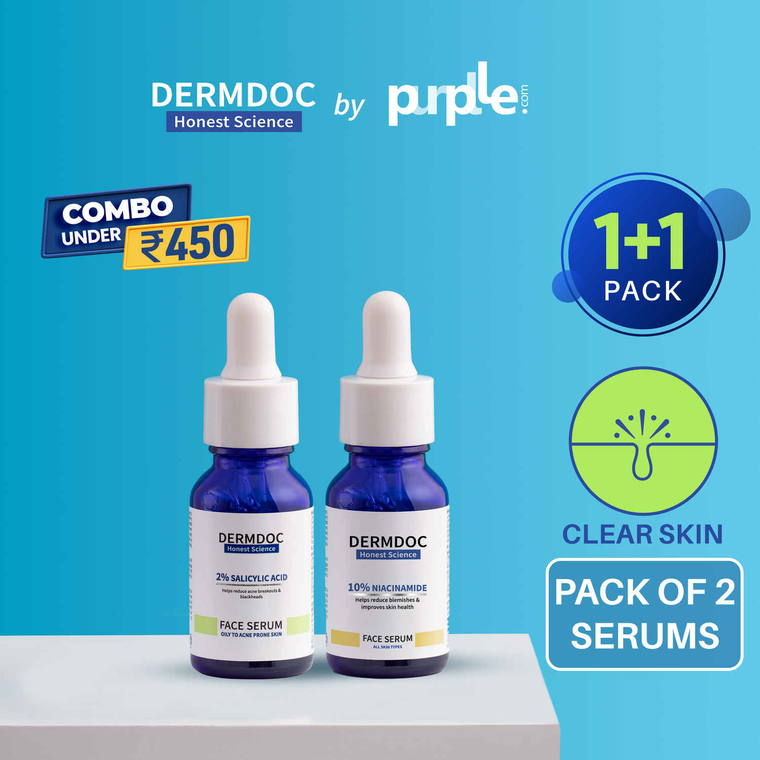 Buy DERMDOC Combo Kit for Clear Skin | niacinamide serum | salicylic acid serum | For Oily & Acne Prone Skin | Reduces Acne & Blackheads | skin radiance face serum | skin brightening face serum - Purplle